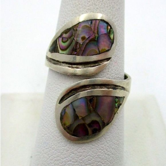 Taxco Jewelry - VINTAGE Abalone Sterling Silver Bypass Ring 8-1/2